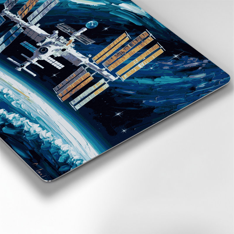 Art mural bleu en métal Space Space Space Station