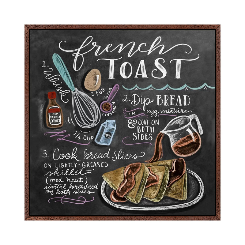 French Toast Recipe - Print on Canvas, Classic Brown Wood Floater Framed, 45.72cm H x 45.72cm W x 3.81cm D