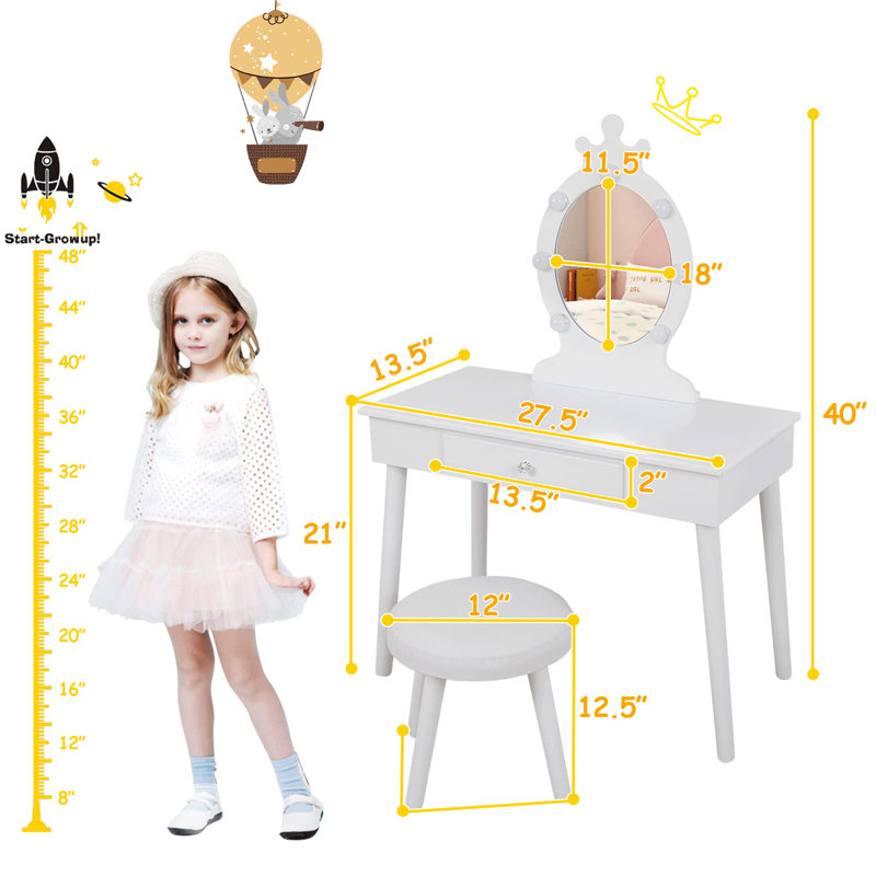 Kids Vanity Table And Chair Set, White