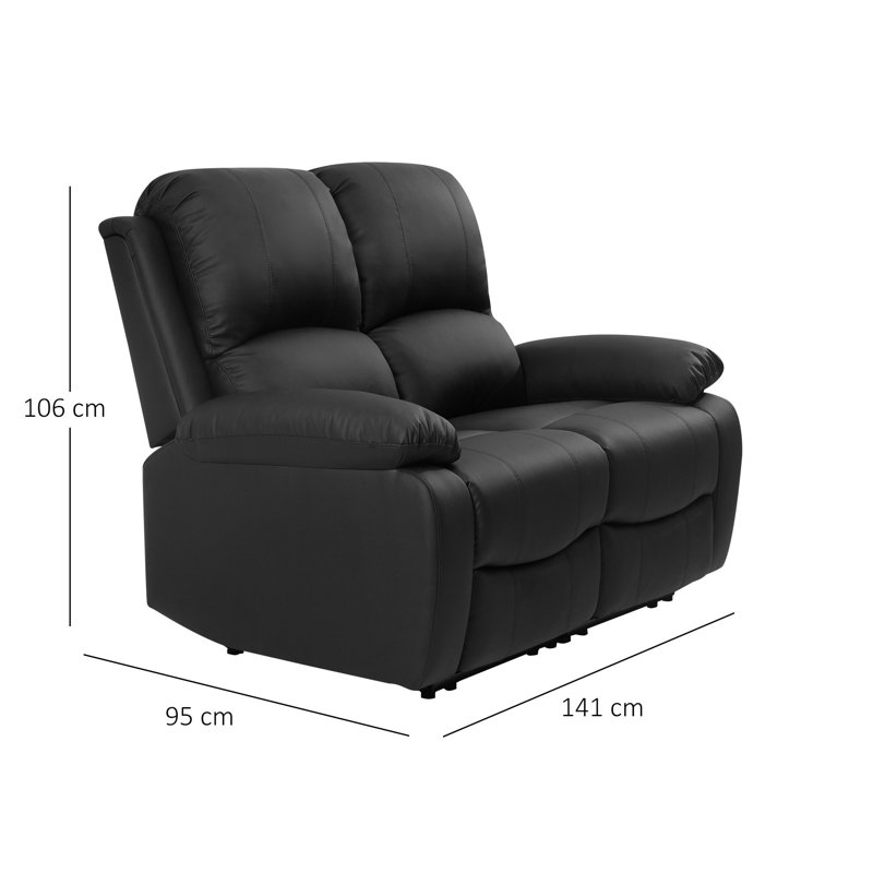 2 Seater Kyilaa Vegan Leather Reclining Sofa, Black