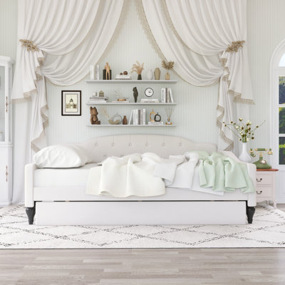 Modern And Stylish Wood Upholstered Tufted Daybed With Twin Size Trundle