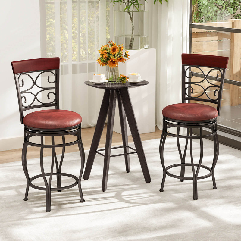 Ensemble de 4 tabourets de bar pivotants 26 po avec dossier rembourré et repose-pieds brun, 2
