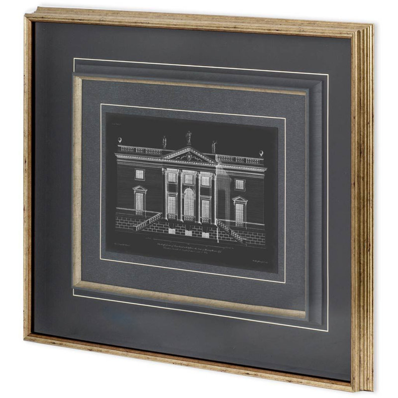 «Vintage Facade Blueprint V» par H. Hulsburgh, reproduction d'art encadrée sous verre, Plan de façade rétro V