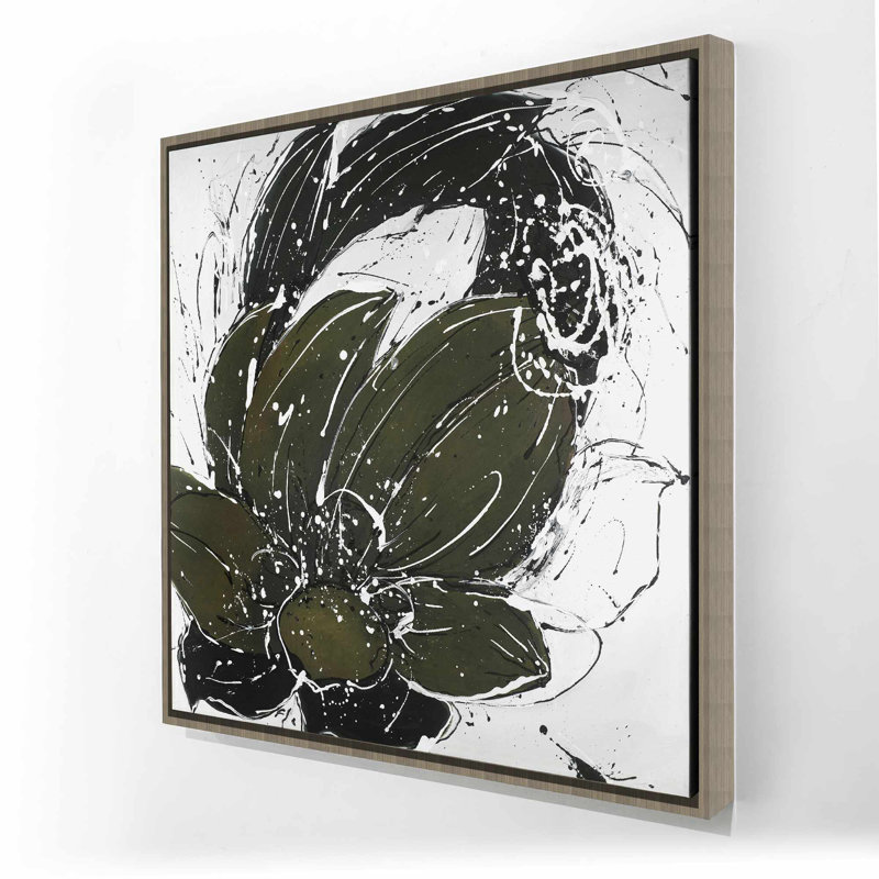 Fleur abstraite avec éclaboussures de peinture - Toile encadrée blanc moderne