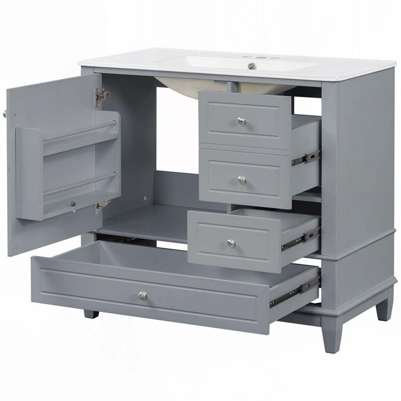 Meuble-lavabo 36 po avec lavabo en céramique, Gris