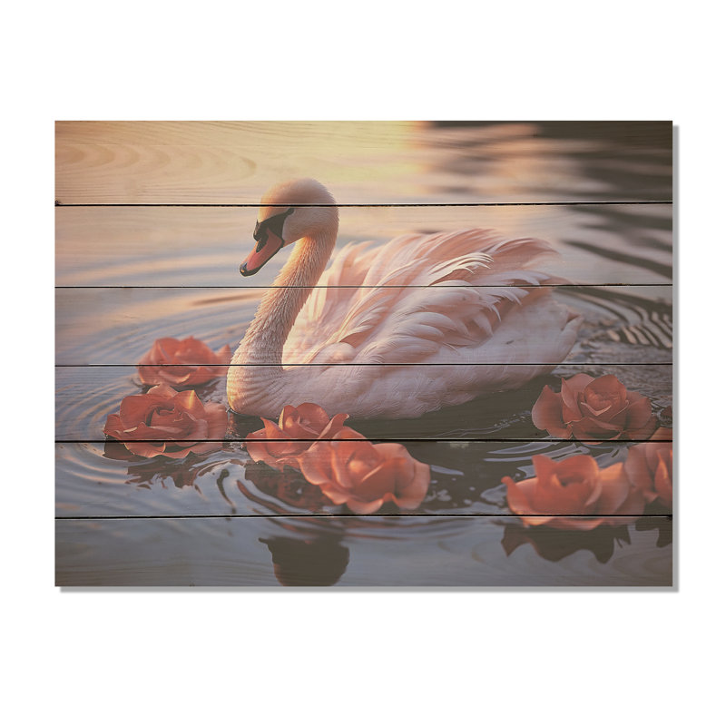 «Majestic Pink Flamingo Waters», art mural sur bois de pin naturel, H 10 po x l 20 po
