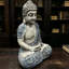 Statue de Bouddha en résine résistante aux intempéries de 16 po avec décor floral bleu pour décor zen extérieur et intérieur