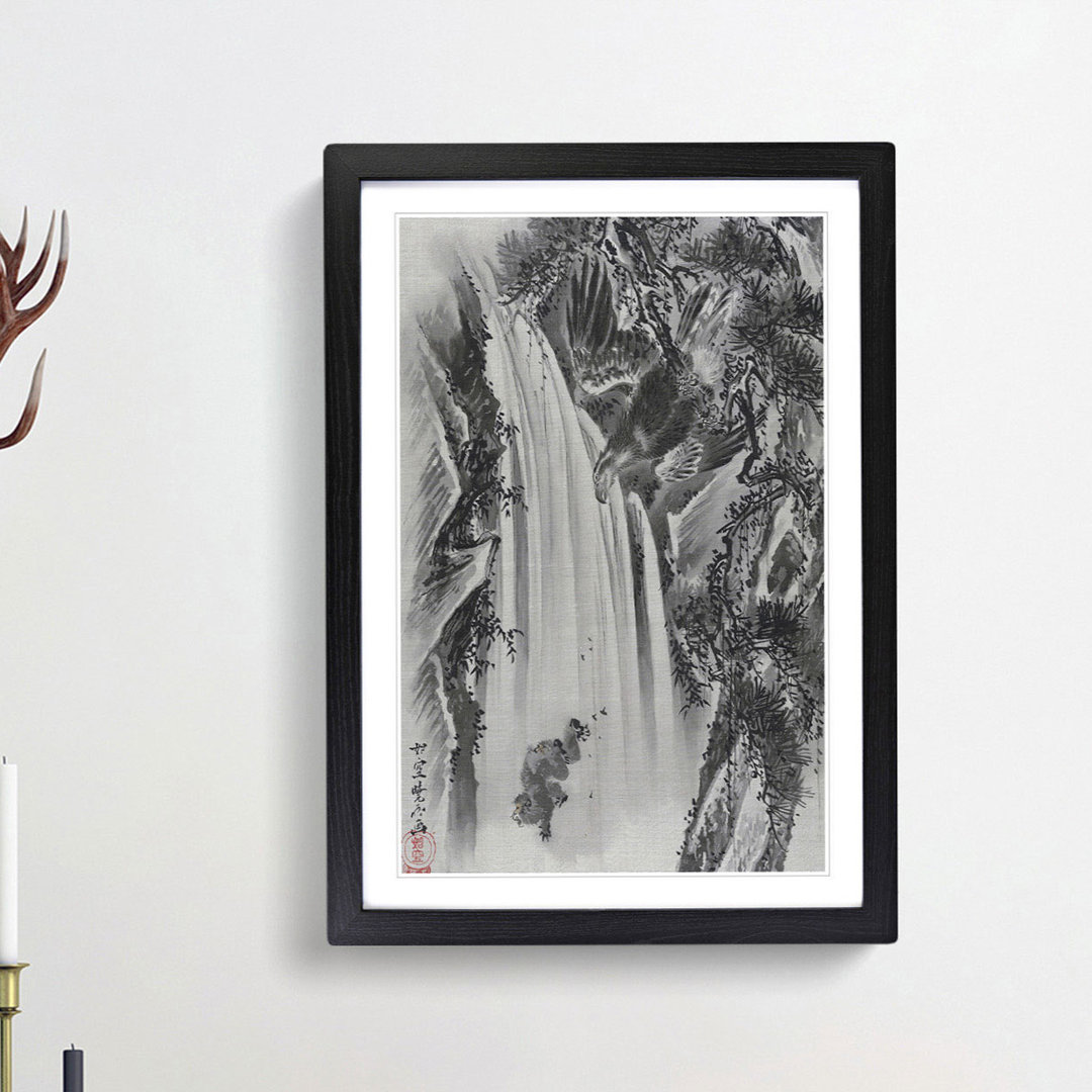 Eagle & Monkey by a Waterfall by Kawanabe Kyosai - Picture Frame Painting Print