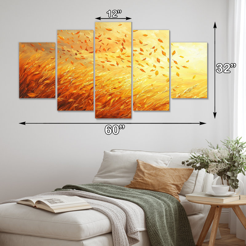 Windy Leaves In The Countr Field II - feuilles, art mural - ensemble d'art mural traditionnel diamant