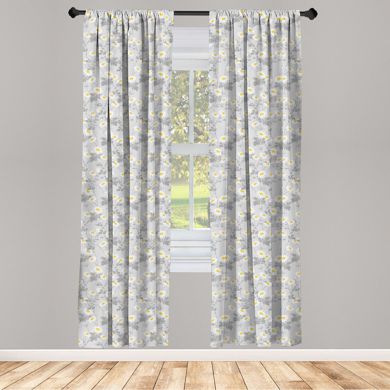 Rideaux 4 panneaux East Urban Home Floral, gris et jaune pâle, L 56 po x L 95 po