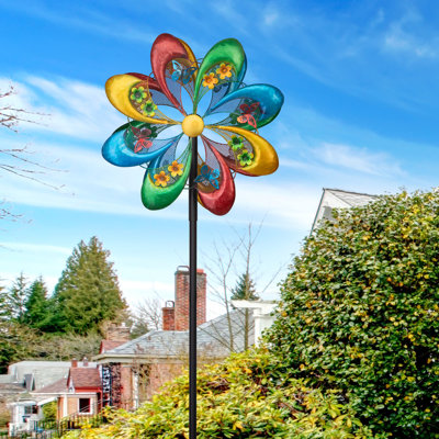 79'' Metal Garden Wind Spinner, Colorful Kinetic For Yard Art Decor