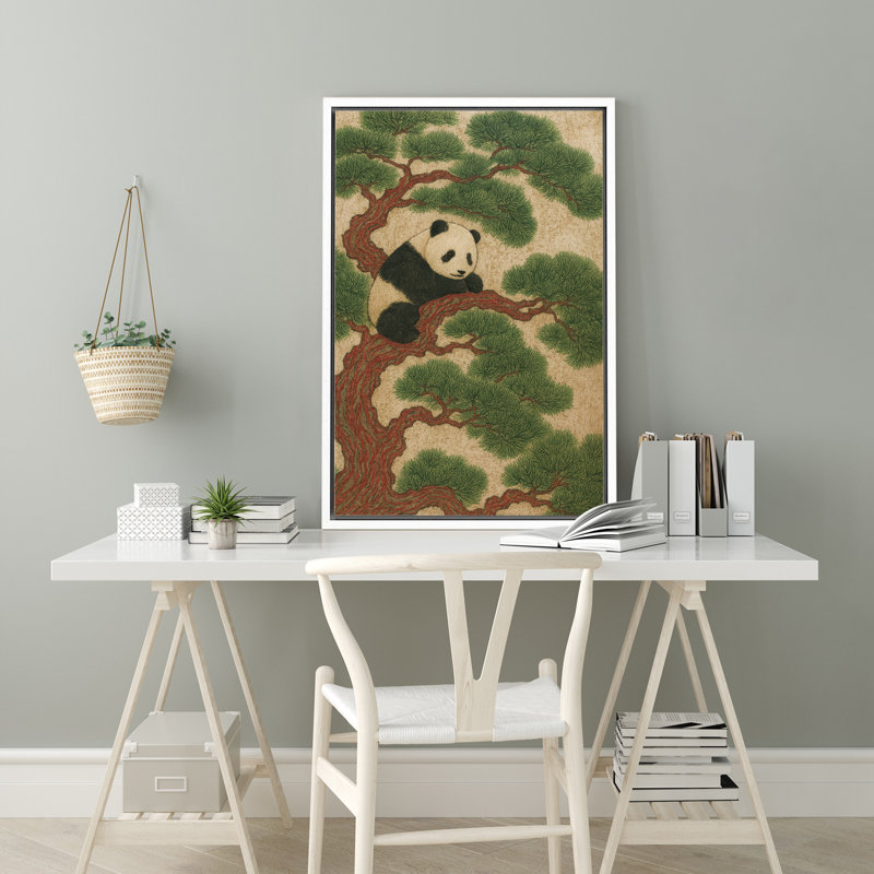 «Panda on Red Pine Tree Art», reproduction d'art sur toile encadrée, H 36 po x l 24 po x P 1,5 po, Cadre blanc
