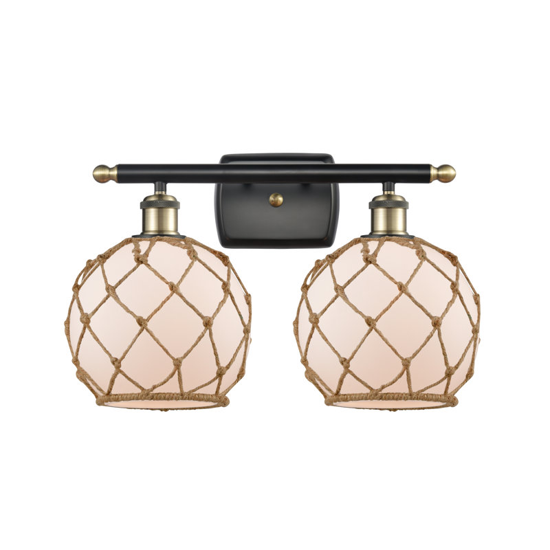 Éclairage pour salle de bain à intensité variable 2 lumières Arriola, Blanc / Brun, Laiton antique noir