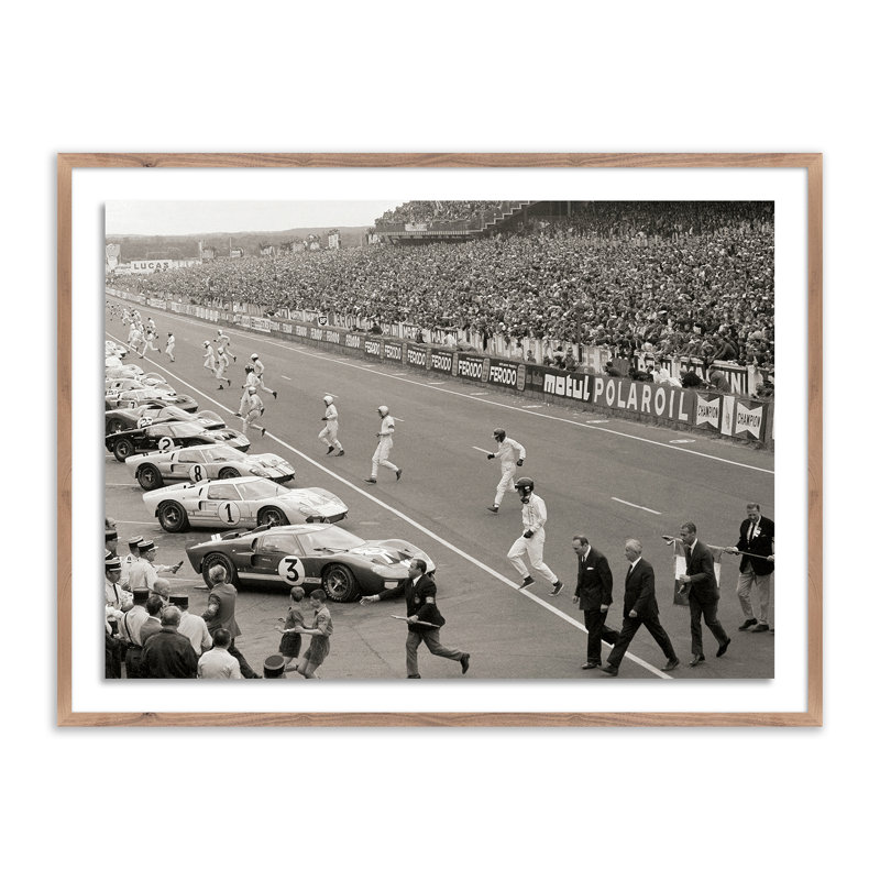Start Of The Le Mans Race Print by Getty Images, 36" H x 48" W, Rustic Walnut Framed