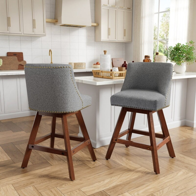 Fabric Swivel Counter Height Bar Stools(Set of 4), Gray