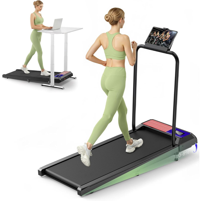 Tapis de marche compact avec barre de maintien, inclinaison manuelle de 8 % et télécommande, rouge