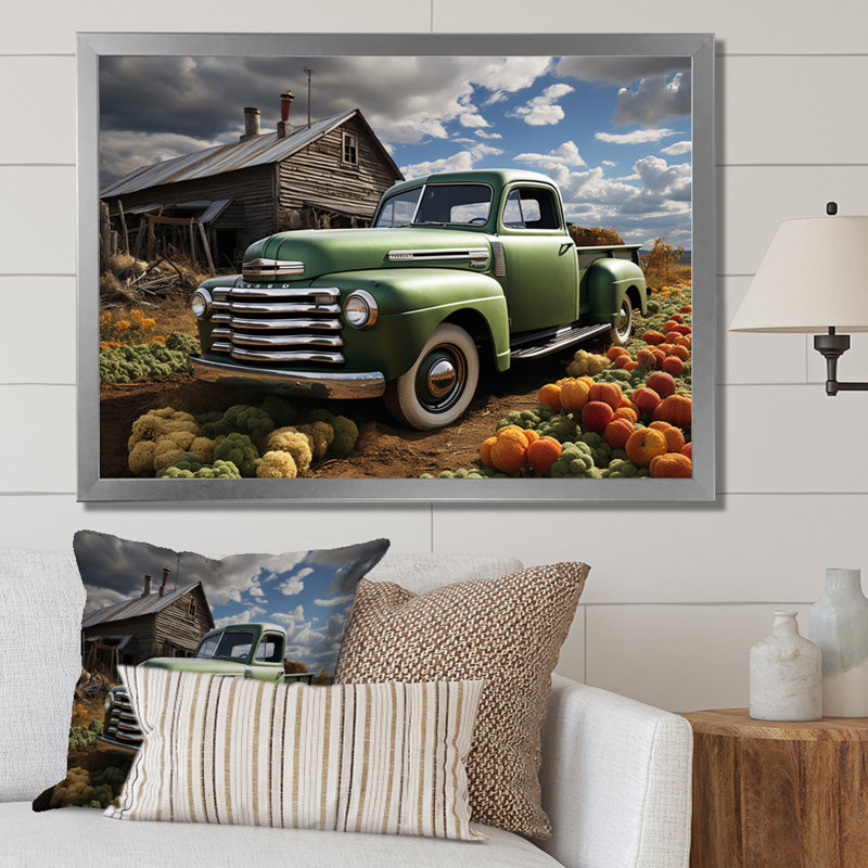 «Pickup Truck Country Charm I», reproduction sur toile, Cadre simple argenté, H 34 po x l 44 po x P 1,5 po