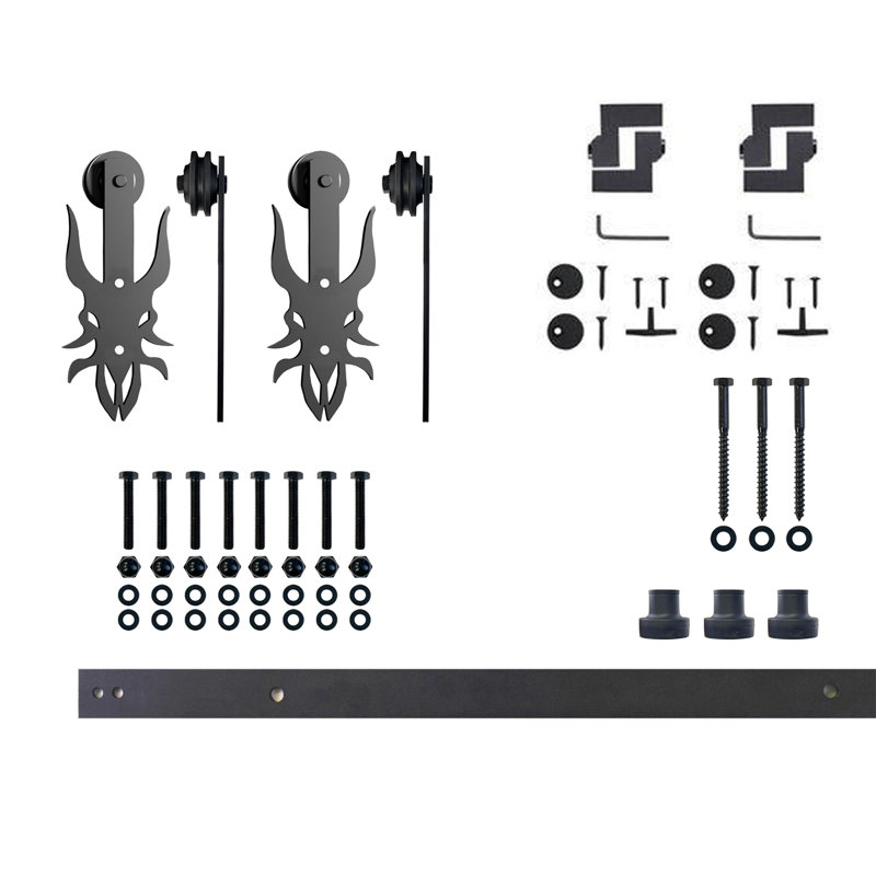 Ensemble de quincaillerie à deux portes sans dérivation à conception simple Black Rustic Imperial (porte non incluse), 54 in.