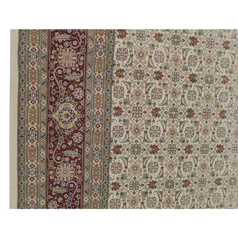 Tapis oriental ivoire / vin / vert / jaune en laine noué à la main 8 pi 9 po x 11 pi 9 po Oriental