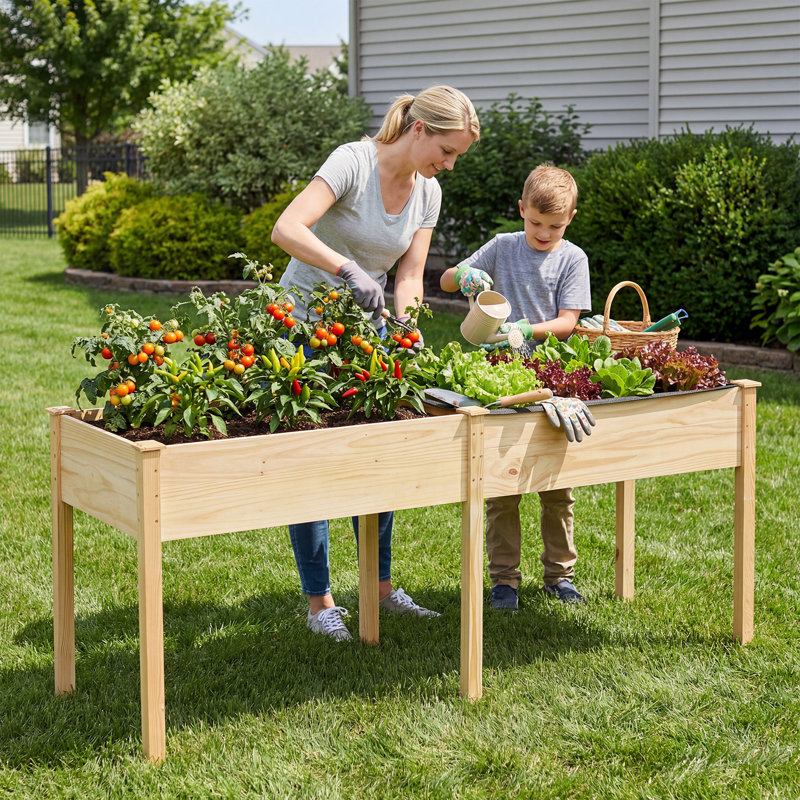  Lit de jardin surélevé pour l'extérieur avec pieds 73x23x30in, Beige