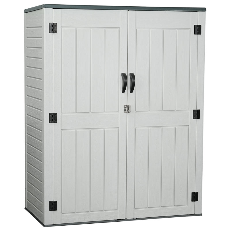 EHHLY Vertical 5.6x2.3ft HDPE Storage Shed, Waterproof UV Resistant Lockable, White