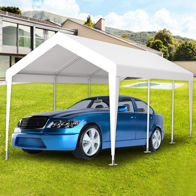 12X20ft Garage Shelter Replacement Canopy Tarp - Protected 76 Elastic Buckles White Carport Waterproof &
