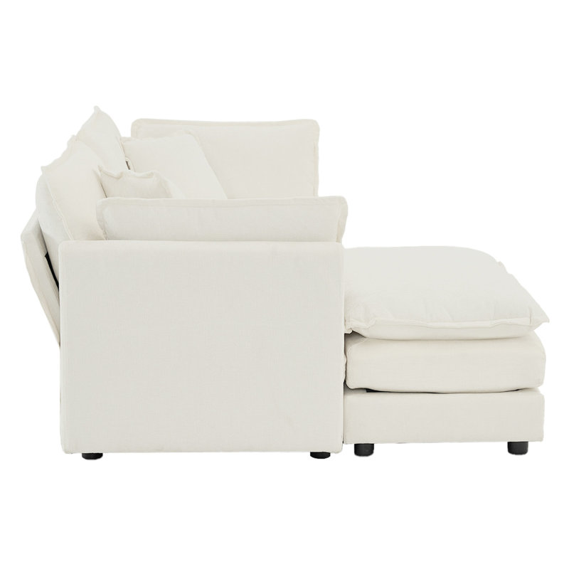 Chenille à deux avec structure en bois massif blanc, éponge, canapé en tissu respirant, support solide, matériau, repose-pieds confortable
