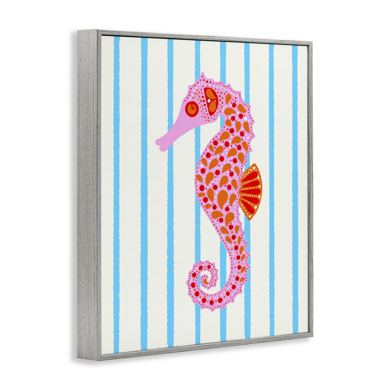 Hippocampe Boho sur rayures, estampe numérique, design par Indira Prieto | IndySign, H 14 po x l 11 po