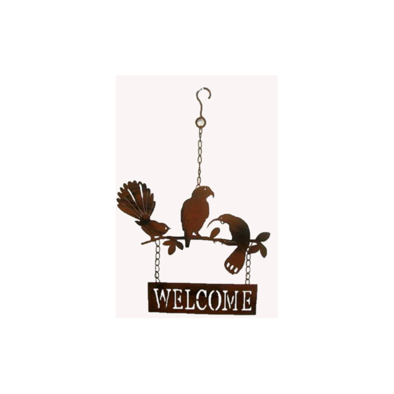 Décoration murale suspendue en métal oiseaux welcome