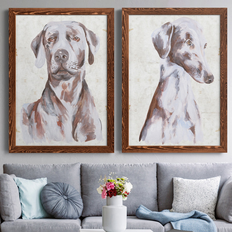 " Sitting Dog II " 2 - Pieces, 31.5" H x 23.5" W x 1" D, Maple Framed