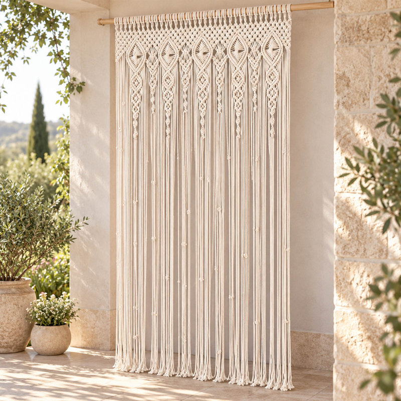 40" x 80" Handmade Cotton Macrame Curtain and Wall Hanging