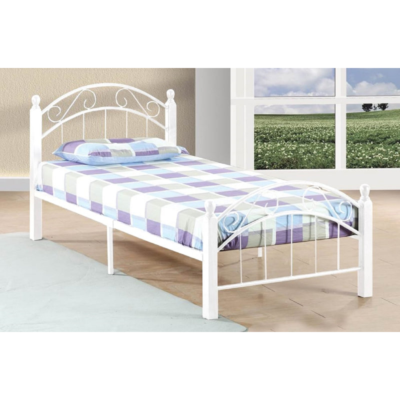 Lit plateforme en métal et bois avec tête de lit, intemporel, blanc, double, Double, Blanc