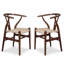 Fauteuils de salle à manger Wishbone en frêne massif, dossier en Y, ensemble de 2, assises en corde de papier tressée à la main, noir-112403141-112403142