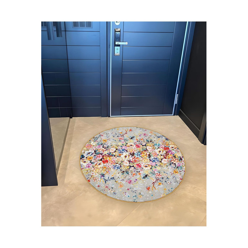 Tapis rond rond multicolore lavable à la machine, Sous-tapis rond 3 pi 11 po inclus
