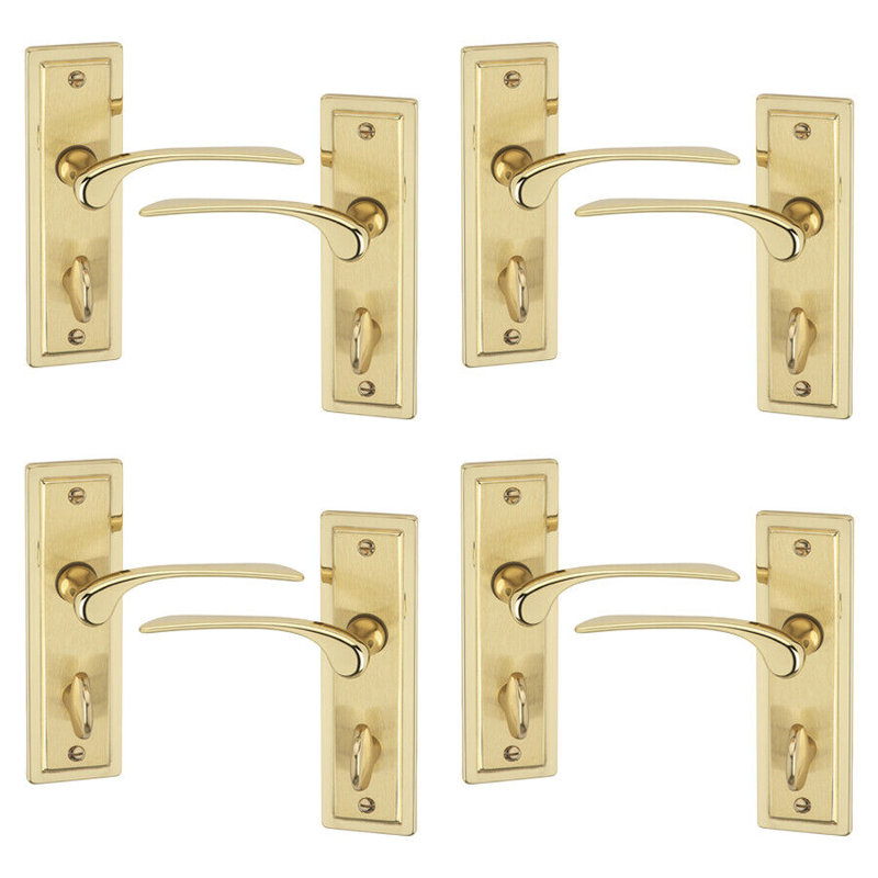 4x Dual Metal Lever Latch Door Handles Set, Polished Brass