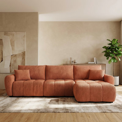 110" Boucle Fabric Modular Sectional Sofa - L Shape Extra-Large Seat, Pull-Line Design, Movable Ottoman With High Density Foam, Sturdy Metal&Wood Frame