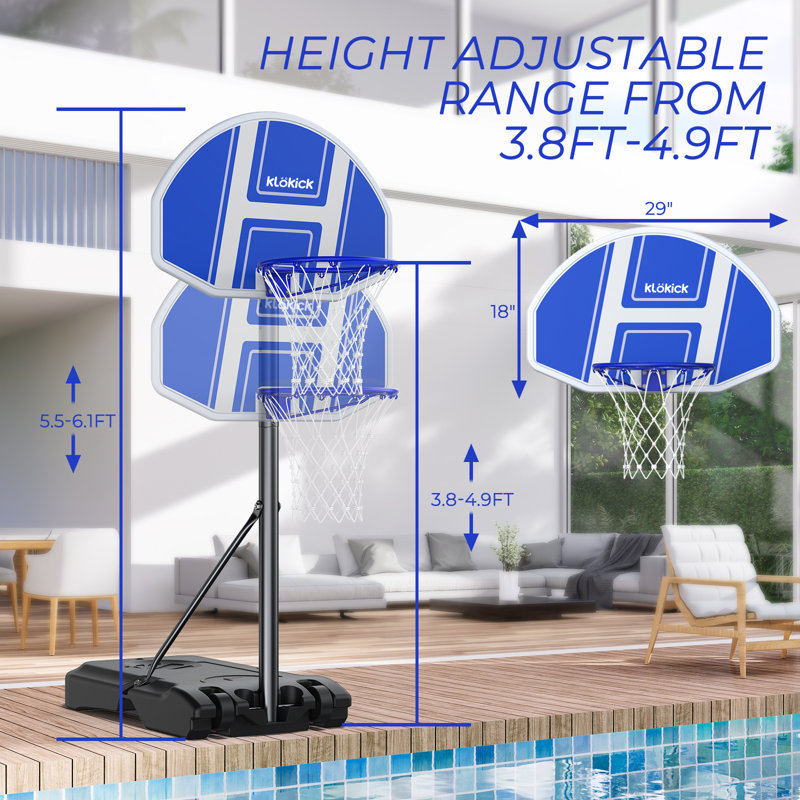 Pro Pool Basketball Hoop with LED Light 45''-59'' Adjustable Height, Blue