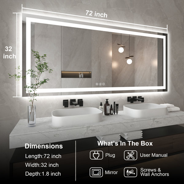 Dokes Frameless Anti-Fog LED Lighted Dimmable Wall Mounted Bathroom Vanity Mirror