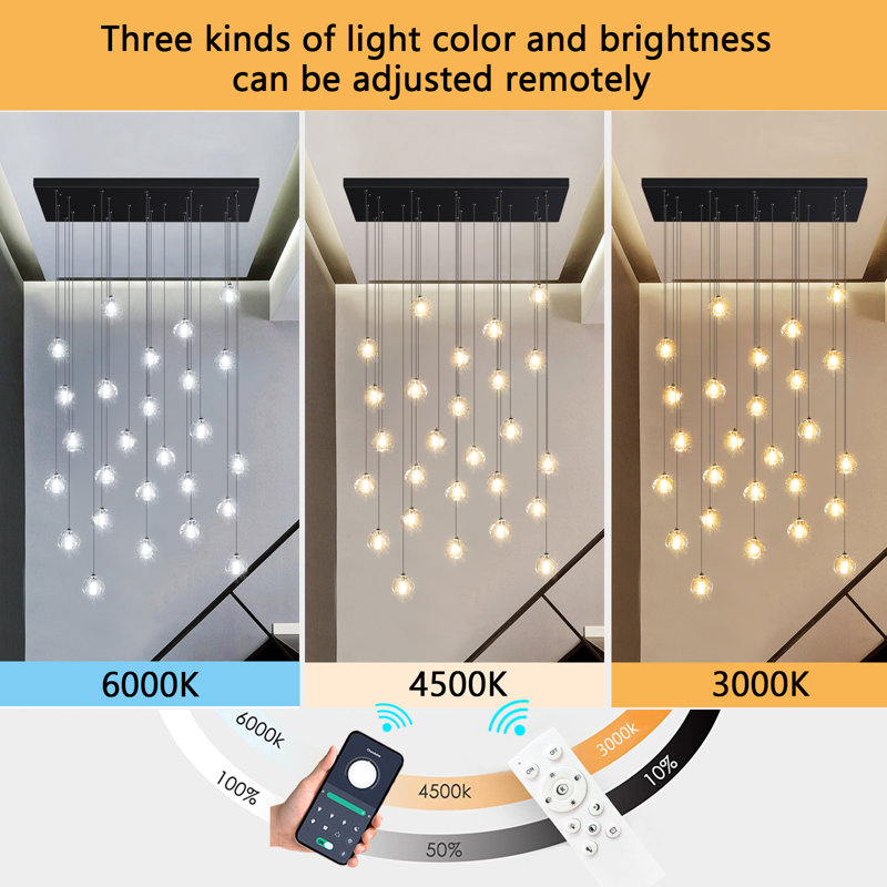 26-lights Rectangular Crystal Chandeliers Led Dimmable Light, Matte Black
