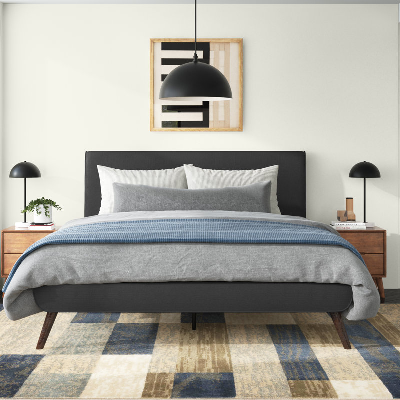 Clodean Linen Upholstered Platform Bed, Charcoal, Queen