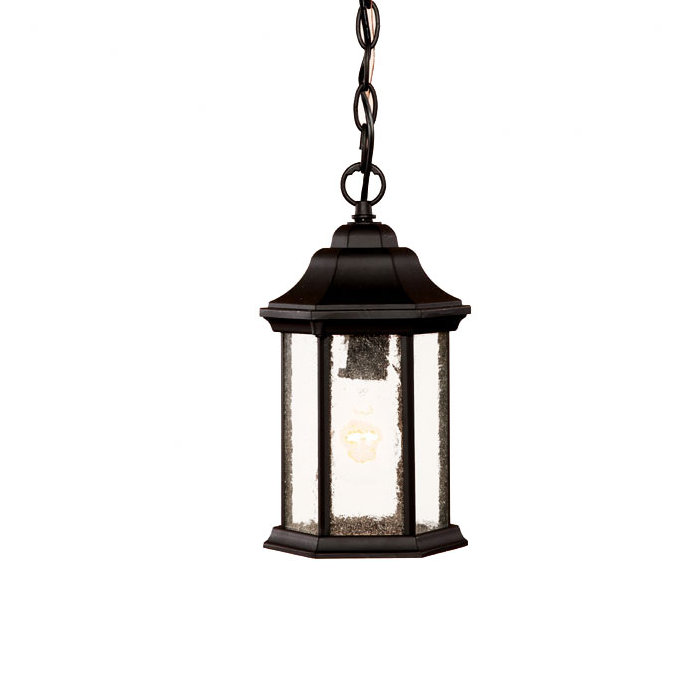 Pruitt Outdoor Hanging Lantern, Matte Black, Clear Seeded, No
