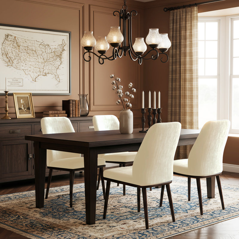 Upholstered Dining Chair with Back and Solid Wood Legs, Green