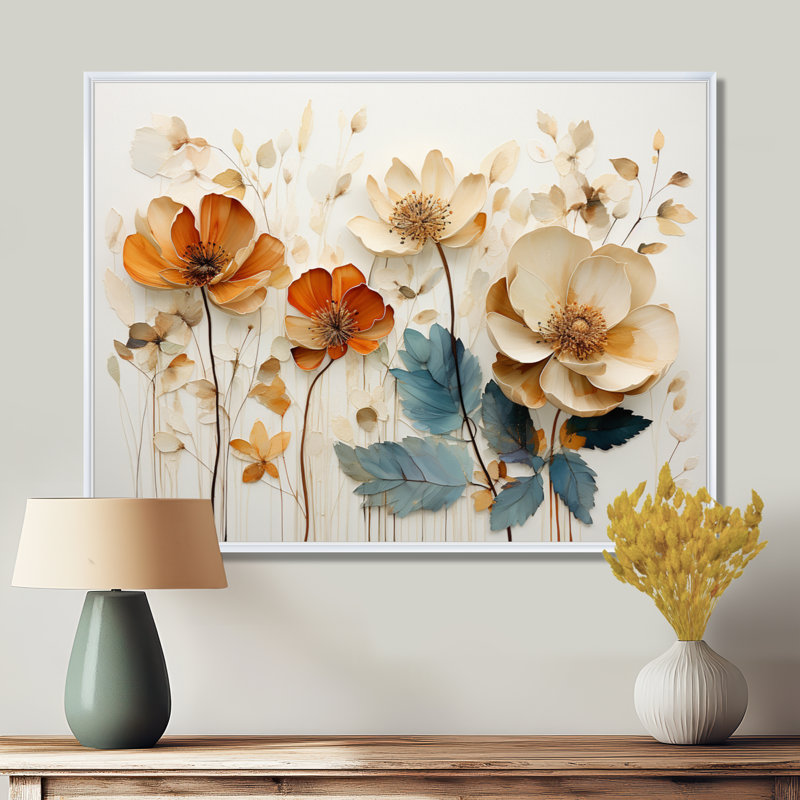 «Yellow Botanical Collage II - Abstract Botanicals», art mural, H 12 po x l 20 po x P 1 po, Cadre flottant blanc