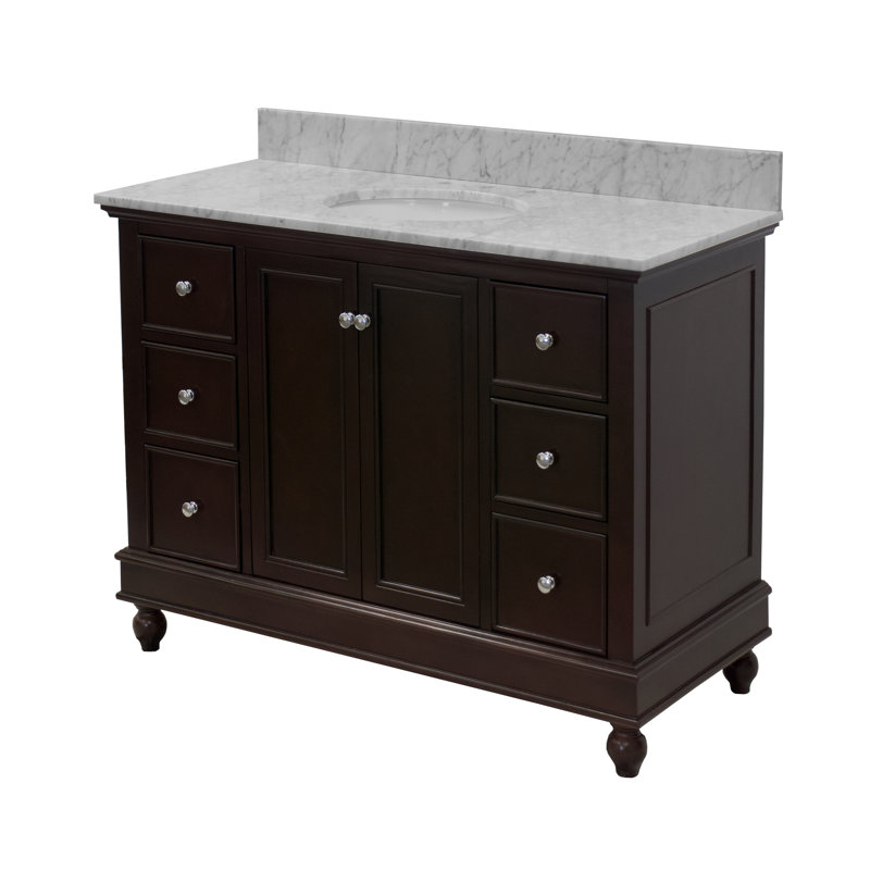Ensemble de meuble-lavabo simple 48 po Ferdinand, Chocolat, Marbre de Carrare