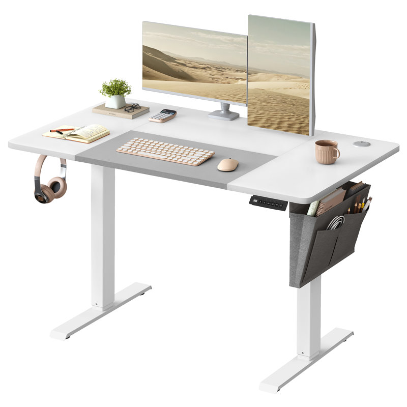 140Cm W Rectangular Standing Desk, White/Gray/White, 120cm H x 120cm W x 60cm D