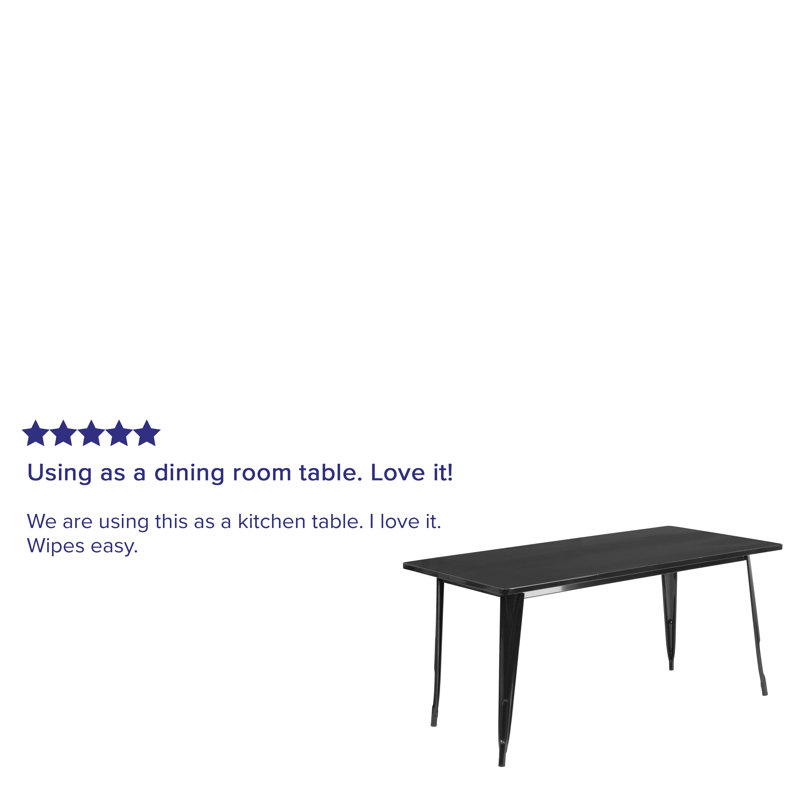 Eure 31.5" x 63" Rectangular Metal Indoor-Outdoor Table - Industrial Table, Black