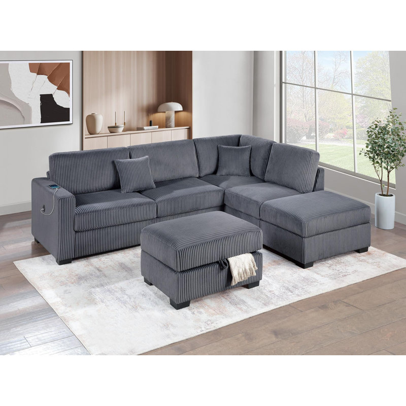 Sectional sofa with chaise longue and footstool