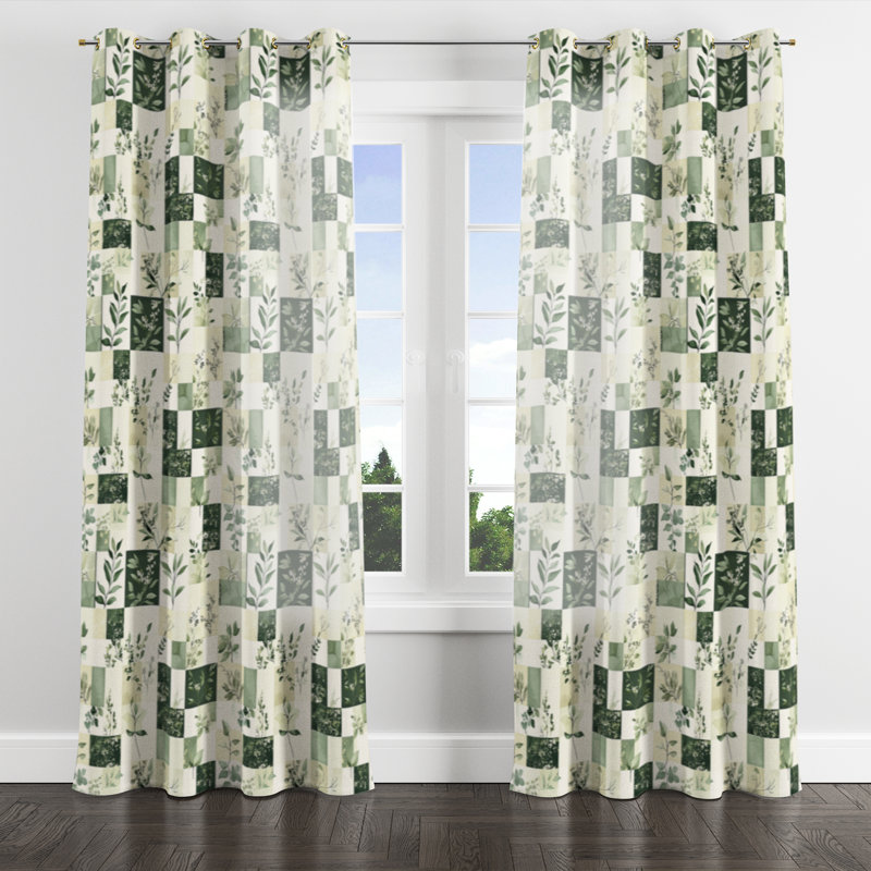 Country Farmhouse Room Darkening Curtains - Patchwork Meadows Quilt Grommet Curtain - 1 Panel, Gold Grommets, 52" W x 84" L