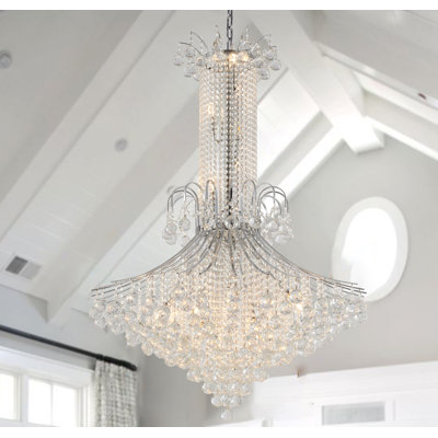 Contemporary 16-Light Chrome Crystal Chandelier 