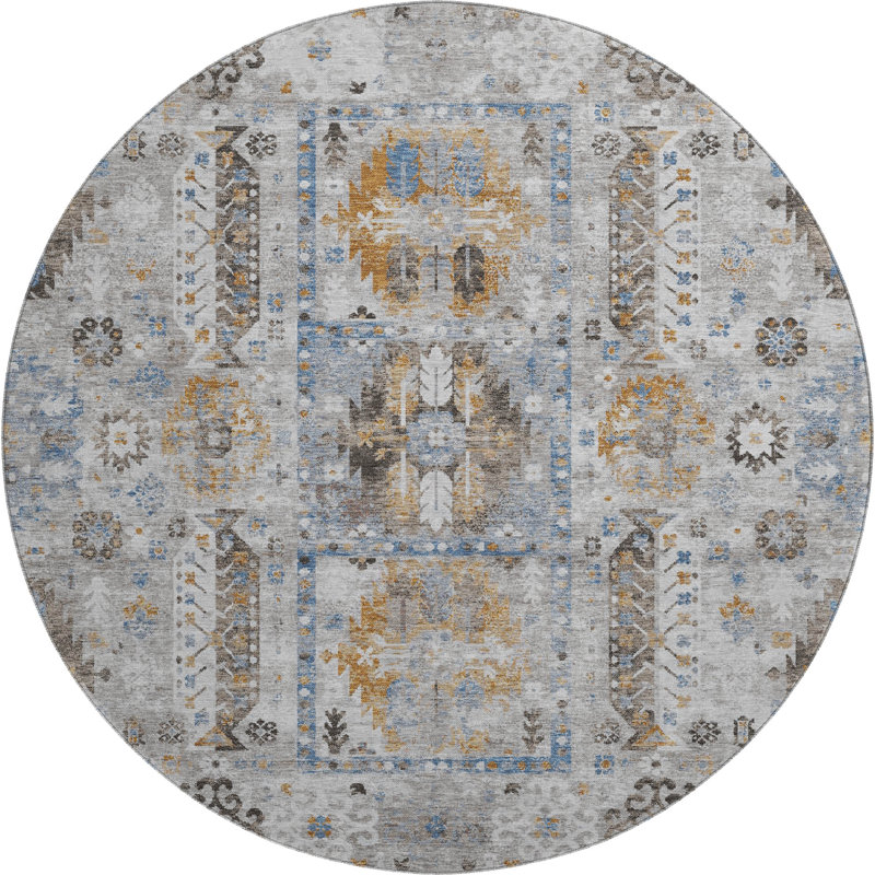 Premium Machine Washable Mayfield AMF2198 bohemian Rug, Gray, 8' Round
